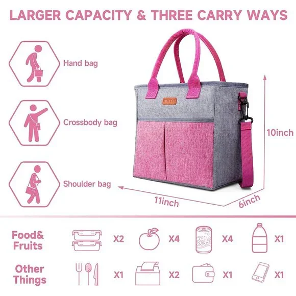 Insulated Reusable Adjustable Crossbody Strap Thermal Tote Lunch Bag - Picture 5 of 6